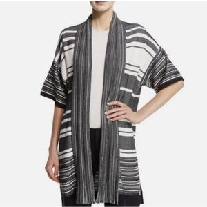 VINCE MULTI STRIPE OPEN FRONT KNIT CARDIAGAN BLACJ/WHITE